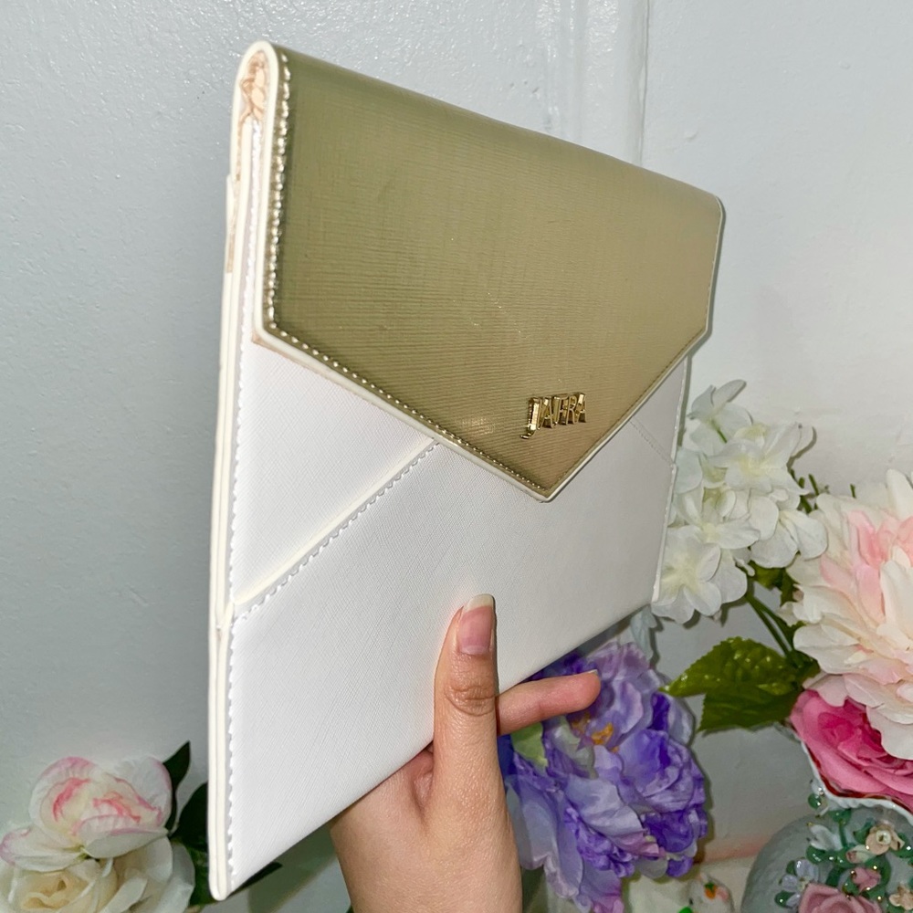 Gold and white clutch